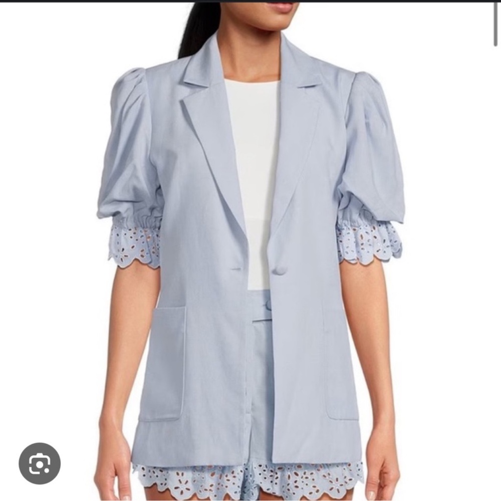 Gianni Bini Light Blue Puff Sleeve Eyelet short Set